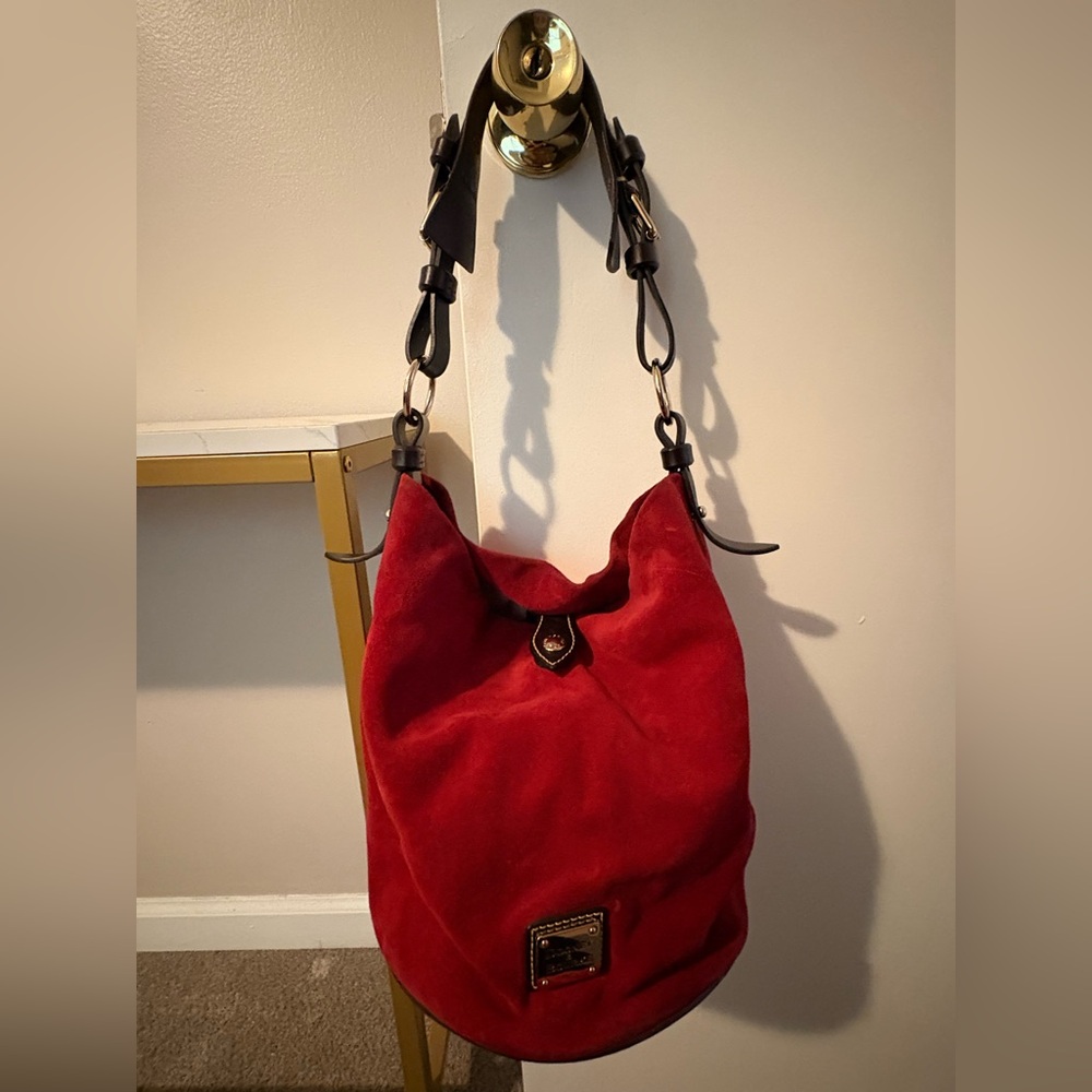 Dooney & Bourke Red Suede Hobo Shoulder Bag
